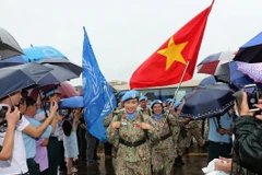 Thê đội 2 của Bệnh viện cấp 2 số 4 lên đường đi Nam Sudan thực hiện nhiệm vụ của Liên hợp quốc. (Ảnh: Trọng Đức/TTXVN) 