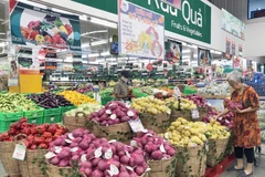 Khu vực trưng bày nhóm mặt hàng rau, củ, quả tham gia chương trình Khám phá Mỹ vị Hoa Kỳ. (Ảnh: Mỹ Phương/TTXVN)