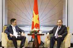 Chủ tịch nước Nguyễn Xuân Phúc tiếp Chủ tịch Phòng Thương mại và Công nghiệp Indonesia Arsjad Rasjid. (Ảnh: Thống Nhất/TTXVN) 