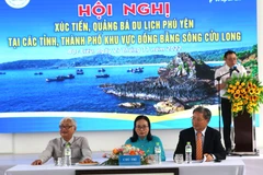 Chủ tọa điều hành hội nghị. (Ảnh: Tuấn Kiệt/TTXVN)