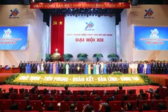 Ban Chấp hành Trung ương Đoàn khoá XII, nhiệm kỳ 2022-2027 ra mắt đại hội. (Ảnh: Phạm Kiên/TTXVN) 