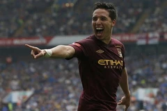 Nasri vui mừng khi lập công giúp Man City đánh bại Chelsea. (Nguồn: Reuters)