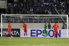 Nỗi buồn thua trận của các cầu thủ Việt Nam. (Nguồn: Quốc Khánh/TTXVN)