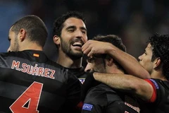 Các cầu thủ Atletico Madrid vui mừng khi giành chiến thắng. (Nguồn: AP)
