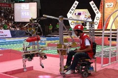 Hình ảnh một trận đấu ở chung kết vòng loại Robocon khu vực miền Trung-Tây Nguyên. (Ảnh: Trần Lê Lâm/TTXVN)