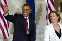 Tổng thống Mỹ Barack Obama và Thủ tướng Australia Julia Gillard. (Nguồn: AFP/TTXVN)