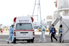 Nhân viên y tế chuyển các bệnh nhân nhiễm virus nCoV từ du thuyền Diamond Princess lên xe cứu thương tại cảng Yokohama, Nhật Bản ngày 7/2/2020. (Ảnh: Kyodo/TTXVN)