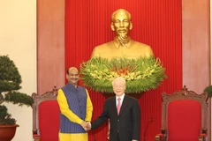 Tổng Bí thư Nguyễn Phú Trọng tiếp Chủ tịch Hạ viện Cộng hòa Ấn Độ Om Birla thăm chính thức Việt Nam. (Ảnh: Trí Dũng/TTXVN)