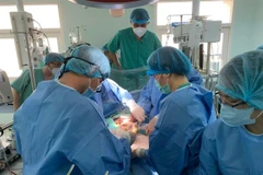 Các bác sỹ Bệnh viện Trung ương Huế thực hiện ghép tim. (Ảnh: TTXVN phát)