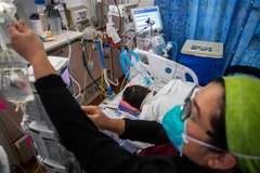 Điều trị cho bệnh nhân nhiễm COVID-19 tại bệnh viện ở California, Mỹ. (Ảnh: AFP/TTXVN)