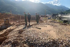 Tại vườn ươm quế, rất nhiều quặng đá đã được nghiền nhỏ, đổ thành đống. (Ảnh: Nguyễn Oanh/TTXVN)