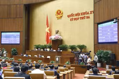 Quốc hội biểu quyết thông qua Nghị quyết kỳ họp thứ 3, Quốc hội khóa XV. (Ảnh: Doãn Tấn/TTXVN)