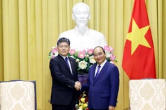 Chủ tịch nước Nguyễn Xuân Phúc tiếp ông Furukawa Yoshihisa, Bộ trưởng Tư pháp Nhật Bản. (Ảnh: Thống Nhất/TTXVN)