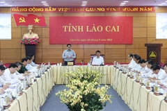 Thủ tướng Phạm Minh Chính chủ trì làm việc với lãnh đạo chủ chốt tỉnh Lào Cai. (Ảnh: Dương Giang/TTXVN)