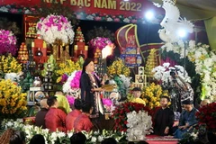 Phần trình diễn của của nghệ nhân ưu tú Đặng Ngọc Anh. (Ảnh: Mạnh Tú/TTXVN)