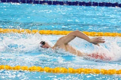 Vận động viên Nguyễn Huy Hoàng (Việt Nam) thi đấu nội dung nội dung bơi 800m tự do nam và giành huy chương Vàng với thành tích 7 phút 57 giây 65. (Ảnh: Phạm Kiên/TTXVN)