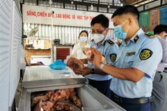Kiểm tra một cơ sở kinh doanh thực phẩm đông lạnh ở Cần Thơ. (Ảnh: Thanh Liêm/TTXVN)