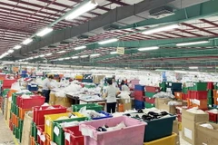 Công nhân Công ty TNHH Triumph International Việt Nam quay trở lại làm việc. (Ảnh: TTXVN phát)