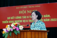 Bà Trương Thị Mai, Ủy viên Bộ Chính trị, Bí thư Trung ương Đảng, Trưởng Ban Tổ chức Trung ương phát biểu chỉ đạo Hội nghị. (Ảnh: Phương Hoa/TTXVN)