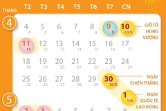 Lịch nghỉ lễ Giỗ Tổ Hùng Vương và dịp 30/4 và 1/5.