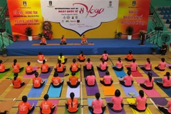 Hơn 600 người tham gia đồng diễn hưởng ứng Ngày Quốc tế Yoga năm 2022. Ảnh: Huỳnh Ngọc Sơn - TTXVN