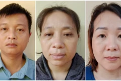 Trần Văn Dũng, Nguyễn Thị Mai và Nguyễn Thị Huế tại cơ quan công an. (Ảnh: Công an cung cấp)