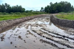 Một góc đường đua cho các đôi bò đã nạo vét lớp đất mặt. (Ảnh: TTXVN phát)