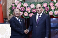 Chủ tịch nước Nguyễn Xuân Phúc tiếp Chủ tịch Quốc hội Campuchia Samdech Heng Samrin. (Ảnh: Thống Nhất/TTXVN)