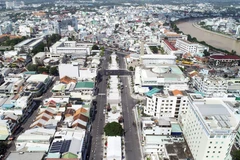 Thành phố Long Xuyên, tỉnh An Giang nhìn từ trên cao. (Ảnh: Thanh Sang/TTXVN)