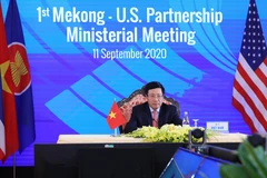 Phó Thủ tướng, Bộ trưởng Ngoại giao Phạm Bình Minh chủ trì Hội nghị Bộ trưởng Quan hệ đối tác Mekong-Mỹ lần thứ nhất. (Ảnh: Lâm Khánh/TTXVN)