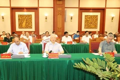 Tổng Bí thư, Chủ tịch nước Nguyễn Phú Trọng, Trưởng Tiểu ban Văn kiện Đại hội XIII của Đảng phát biểu chỉ đạo cuộc họp. (Ảnh: Trí Dũng/TTXVN)