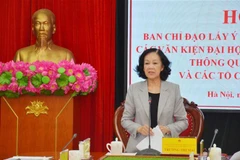 Bà Trương Thị Mai, Ủy viên Bộ Chính trị, Bí thư Trung ương Đảng, Trưởng Ban Dân vận Trung ương, Trưởng Ban Chỉ đạo chủ trì Hội nghị. (Ảnh: Phương Hoa/TTXVN)