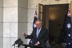Thủ tướng Australia Scott Morrison trong cuộc họp báo tại Canberra. (Ảnh: THX/TTXVN)