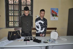 Đối tượng Đông, Hùng và số tài sản mà cả 2 cướp giật được. (Ảnh: TTXVN phát)