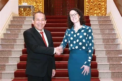 Phó Thủ tướng Thường trực Chính phủ Trương Hòa Bình tiếp Bộ trưởng Khoa học và Nghệ thuật bang Hessen (Đức) Angela Dorn. (Ảnh: Doãn Tấn/TTXVN)