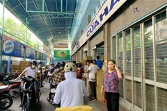 Chợ thuốc Tô Hiến Thành (quận 10) thu hút đông đảo người dân đến mua khẩu trang y tế và dung dịch rửa tay sát khuẩn. (Ảnh:Đinh Hằng/TTXVN)