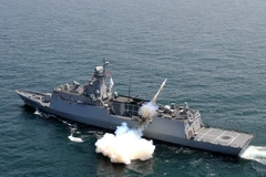Hải quân Hàn Quốc bắn tên lửa chống hạm trong một cuộc tập trận. (Nguồn: AFP/TTXVN)