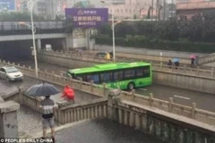 Chiếc xe buýt quay đầu thành công dù con đường khá hẹp. (Nguồn: Daily Mail)