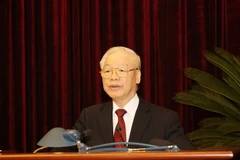 Tổng Bí thư Nguyễn Phú Trọng phát biểu kết luận hội nghị.(Ảnh: Trí Dũng/TTXVN)