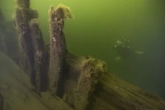 Một thợ lặn tiếp cận xác tàu chiến Applet. (Nguồn: theguardian.com)