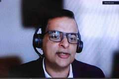 Tổng Giám đốc Nestlé Việt Nam Binu Jacob phát biểu tại điểm cầu Hội nghị toàn thể Đối tác phát triển Nông nghiệp bền vững Việt Nam ở thành phố Hồ Chí Minh. (Ảnh: Vũ Sinh/TTXVN)