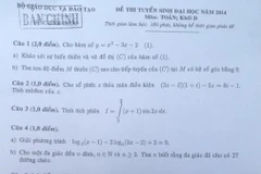 Đáp án đề thi môn Toán khối D kỳ thi đại học, cao đẳng 2014 