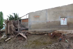 Nhà ở của các hộ gia đình sống ve sông, kênh thuộc huyện Nhà Bè bị sạt lở. (Ảnh: Phương Vy/TTXVN) 