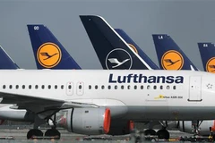 Máy bay của Hãng hàng không Lufthansa tại sân bay Frankfurt, Đức. (Ảnh: AFP/TTXVN)