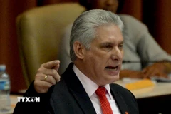 Chủ tịch Cuba Miguel Diaz-Canel phát biểu tại một cuộc họp ở thủ đô La Habana. (Ảnh: AFP/TTXVN)