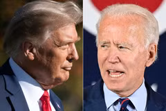 Tổng thống Mỹ Donald Trump (trái) và ứng cử viên Tổng thống của đảng Dân chủ Joe Biden (phải) trong phiên hỏi - đáp riêng rẽ với cử tri tại các bang Florida và Pennsylvania ngày 15/10/2020. (Ảnh: AFP/TTXVN)