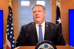 Ngoại trưởng Mỹ Mike Pompeo tại cuộc họp báo ở Washington, DC. (Ảnh: AFP/TTXVN)