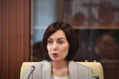 Bà Maia Sandu phát biểu tại một cuộc họp ở Chisinau, Moldova. (Ảnh: AFP/TTXVN)
