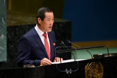 Đại sứ Triều Tiên tại LHQ Kim Song phát biểu tại Đại hội đồng LHQ ở New York, Mỹ ngày 30/9/2019. (Ảnh: AFP/TTXVN)