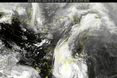 Hình ảnh vệ tinh ngày 6/9 về cơn bão Haishen đang hướng tới Hàn Quốc. (Nguồn: Yonhap)
